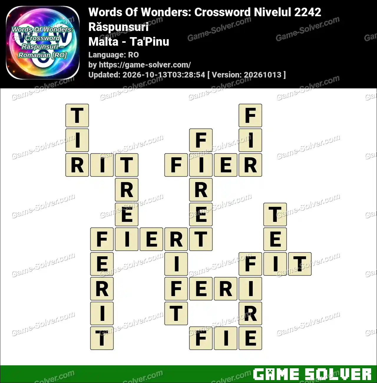 Words Of Wonders: Crossword Nivelul 2242 Răspunsuri – Malta – Ta’Pinu